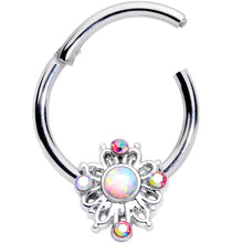 16G 3/8 White Synthetic Opal Aurora Gem Crest Hinged Segment Ring