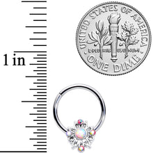 16G 3/8 White Synthetic Opal Aurora Gem Crest Hinged Segment Ring