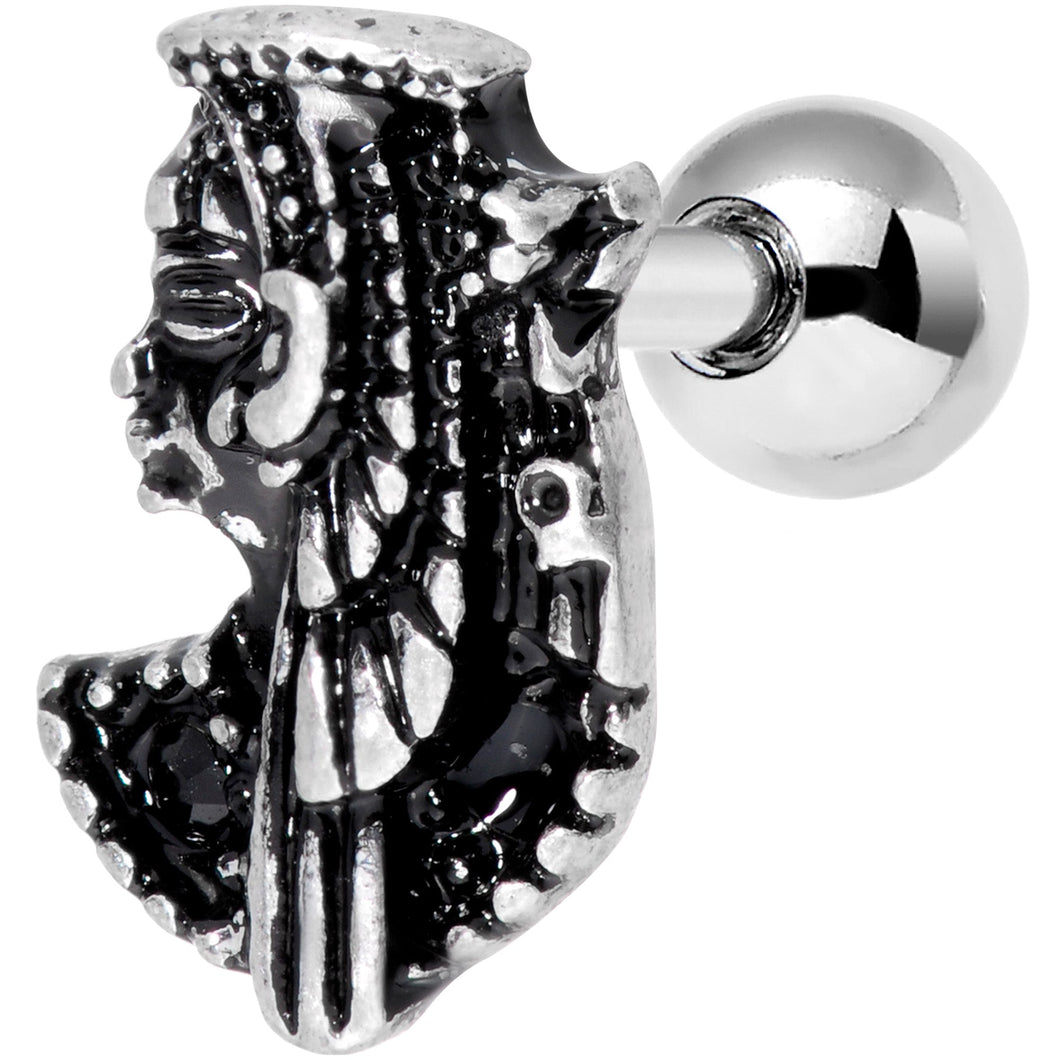 16G 1/4 Black Gem Egypt Cleopatra Anubis Cartilage Tragus Earring