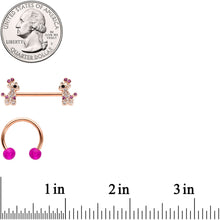 Clear Purple Gem Rose Gold Tone Giraffe UV Horseshoe Nipple Ring Set