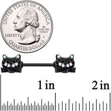 14G 9/16 Black Aurora Gem Crafty Kitty Cat Barbell Nipple Ring Set