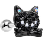 16G 1/4 Black Aurora Gem Crafty Kitty Cat Cartilage Tragus Earring