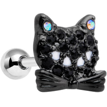 16G 1/4 Black Aurora Gem Crafty Kitty Cat Cartilage Tragus Earring