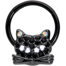 16G 3/8 Black Aurora Gem Black Cat Hinged Segment Ring