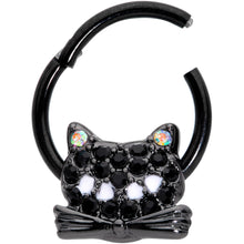16G 3/8 Black Aurora Gem Black Cat Hinged Segment Ring
