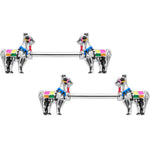 14G 9/16 Colorful Drama Llama Barbell Nipple Ring Set