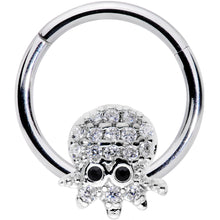 16G 5/16 Clear Black CZ Gem Nautical Octopus Hinged Segment Ring