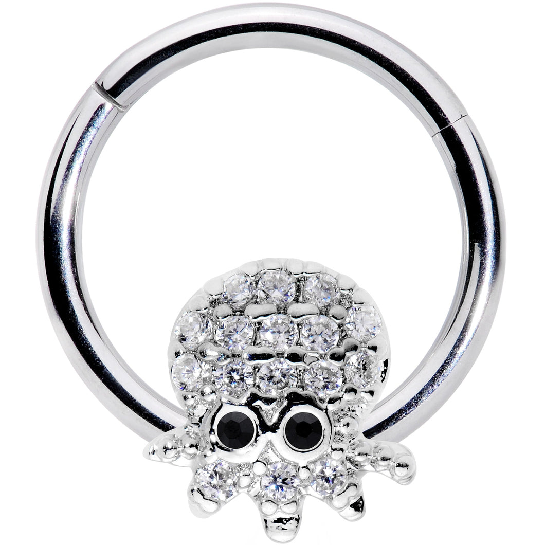 16G 5/16 Clear Black CZ Gem Nautical Octopus Hinged Segment Ring
