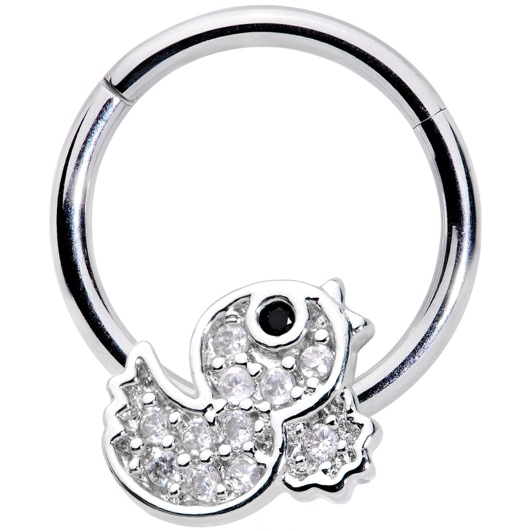 16G 5/16 Clear Black CZ Gem Ducky Hinged Segment Ring