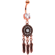Clear Gem Rose Gold Tone Feather Mandala Dreamcatcher Belly Ring