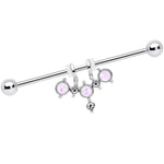 14G White Faux Opal Triad Dangle Industrial Barbell 38mm