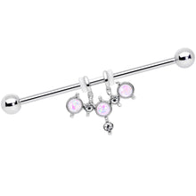 14G White Faux Opal Triad Dangle Industrial Barbell 38mm