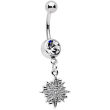 Clear Gem Starburst Crescent Moon Dangle Belly Ring Set of 2