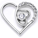 16G 1/4 Clear CZ Gem Double Heart Left Ear Closure Ring