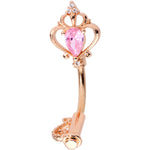 Pink CZ Gem Rose Gold Tone Princess Key Belly Ring