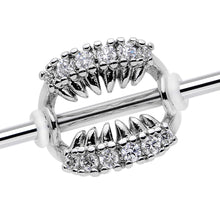 14G Clear CZ Gem Scary Monster Fangs Industrial Barbell 38mm