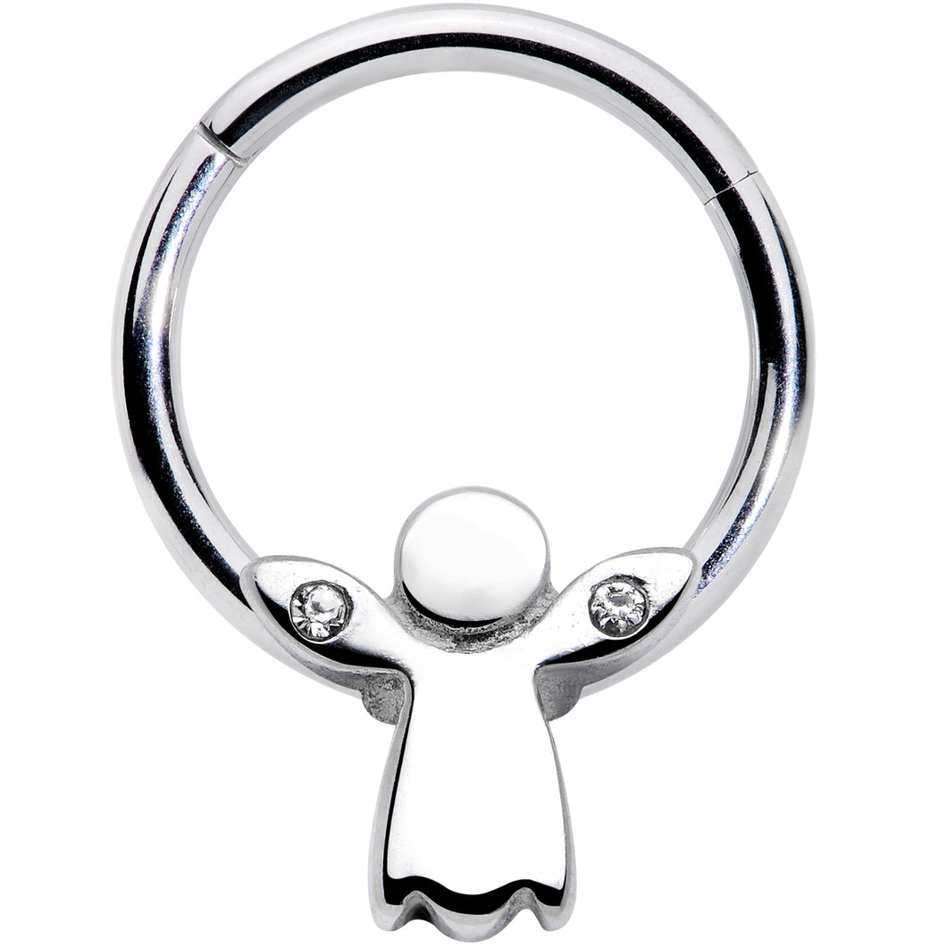 16G 3/8 Clear Gem Tiny Angel Hinged Segment Ring