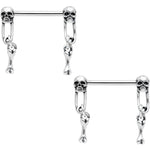 14G 9/16 Skull Safety Pin Dangle Barbell Nipple Ring Set