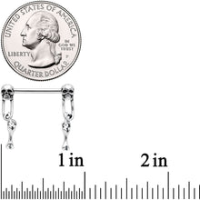 14G 9/16 Skull Safety Pin Dangle Barbell Nipple Ring Set