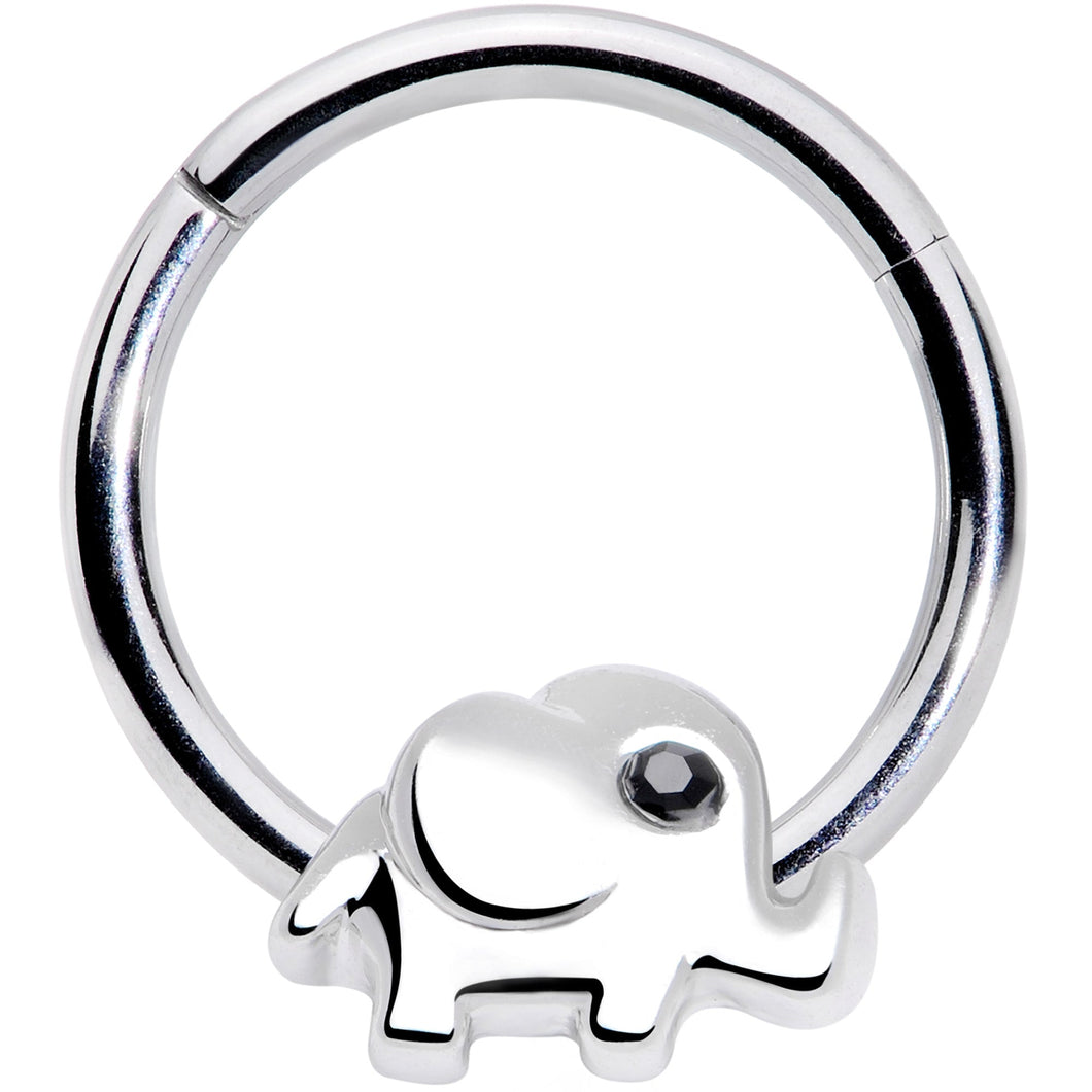 16G 3/8 Black Gem Baby Elephant Hinged Segment Ring