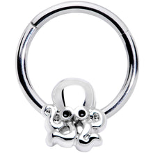 16G 3/8 Black Gem Nautical Octopus Hinged Segment Ring