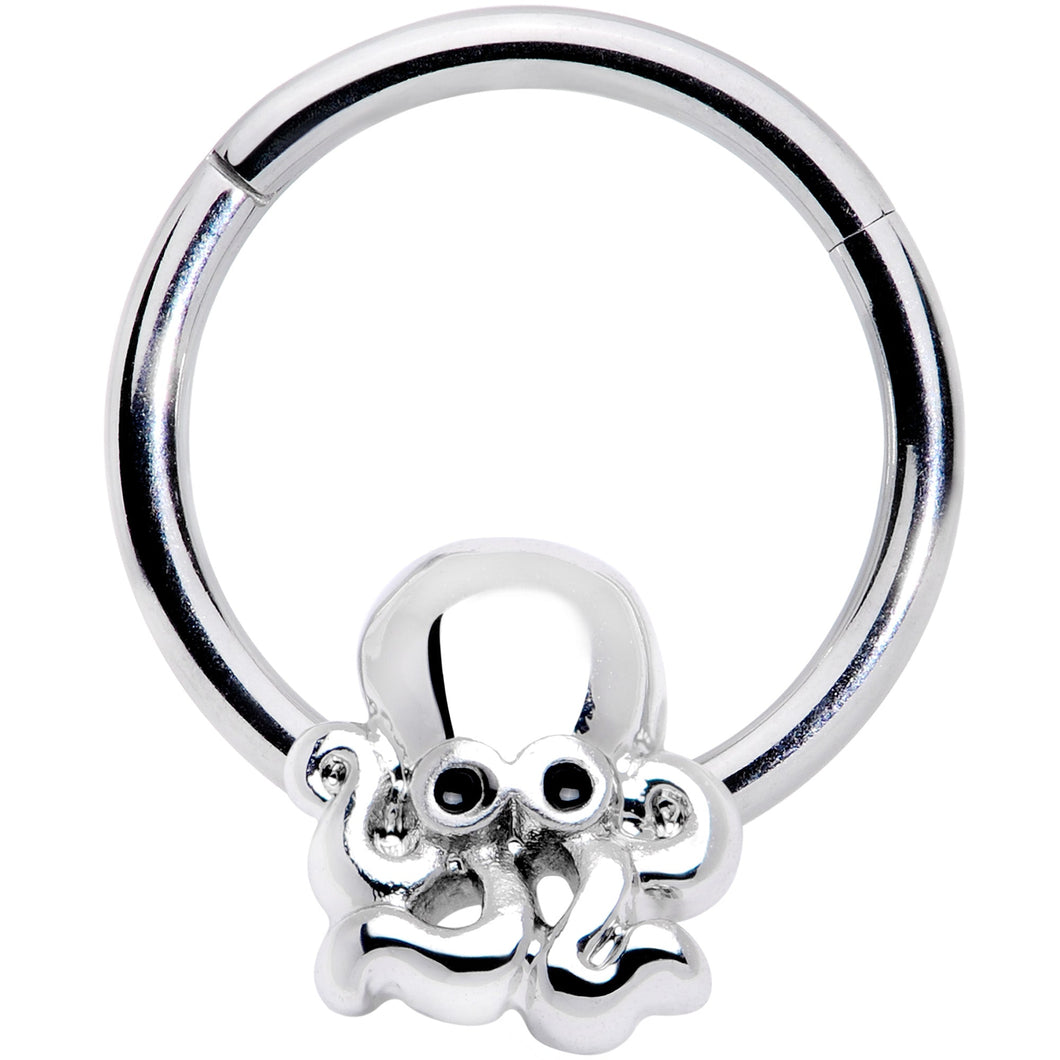 16G 3/8 Black Gem Nautical Octopus Hinged Segment Ring