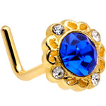 18G 5/16 Clear Blue Gem Gold Tone Regal L Shaped Nose Ring