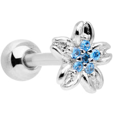 16G 1/4 Aqua Gem Center Flower Cartilage Tragus Earring