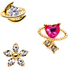 16G 5/16 Clear CZ Gem Gold Tone Moon Labret Tragus Set of 3