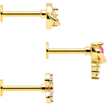 16G 5/16 Clear CZ Gem Gold Tone Moon Labret Tragus Set of 3