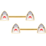 14G 9/16 Gold Tone Shark Attack Barbell Nipple Ring Set