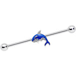 14G Clear Gem Sea Bling Blue Orca Whale Industrial Barbell 38mm