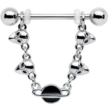 14G 9/16 Black Planet Saturn Alien Dangle Barbell Nipple Ring Set