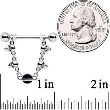 14G 9/16 Black Planet Saturn Alien Dangle Barbell Nipple Ring Set