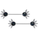 14G 9/16 Clear Gem Blue Faux Druzy Crest Barbell Nipple Ring Set