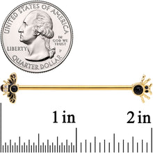 14G Clear Black Gem Gold Tone Bug Out Bee Insect Industrial Barbell 38mm