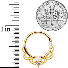 14G 9/16 White Faux Opal Gold Tone Lacy Nipple Clicker Set