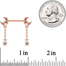 14G 9/16 Clear Gem Rose Gold Tone Moon Barbell Nipple Ring Set