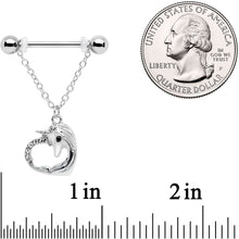 14G 5/8 Clear Gem Unicorn Heart Dangle Barbell Nipple Ring Set