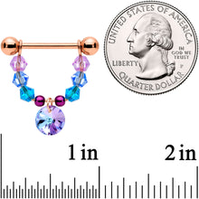 14G 5/8 Blue Purple Gem Rose Gold Tone Disc Nipple Ring Set