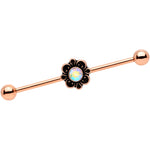 14G Aurora Gem Rose Gold Tone Flower Industrial Barbell 38mm