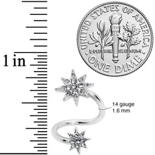 14G 3/8 Clear Gem Double Eight Pointed Star Twister Belly Ring