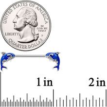 14G 9/16 Clear Gem Sea Blue Orca Whale Barbell Nipple Ring Set