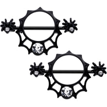 14G 9/16 Clear Gem Black Spider Web Nipple Shield Set