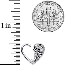 16G 3/8 Clear CZ Gem Art Deco Left Heart Closure Ring