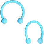 16G 3/8 Light Blue Glow in the Dark Horseshoe Curved Barbell Set