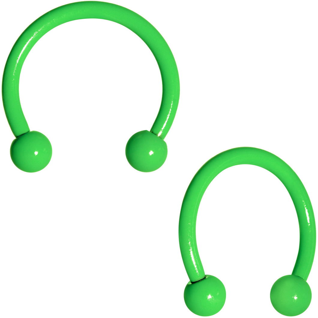 16G 3/8 Green Glow in the Dark Horseshoe Curved Barbell Set