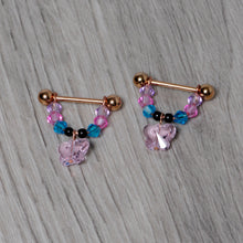 14G Pink Gem Rose Gold Tone Butterfly Dangle Nipple Ring Set