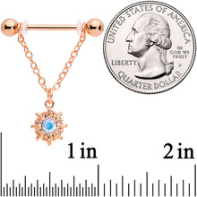 14G 5/8 Aurora Gem Rose Gold Tone Moon Sun Dangle Nipple Ring Set