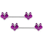 14G 9/16 Clear Gem Purple Orchid Flower Barbell Nipple Ring Set